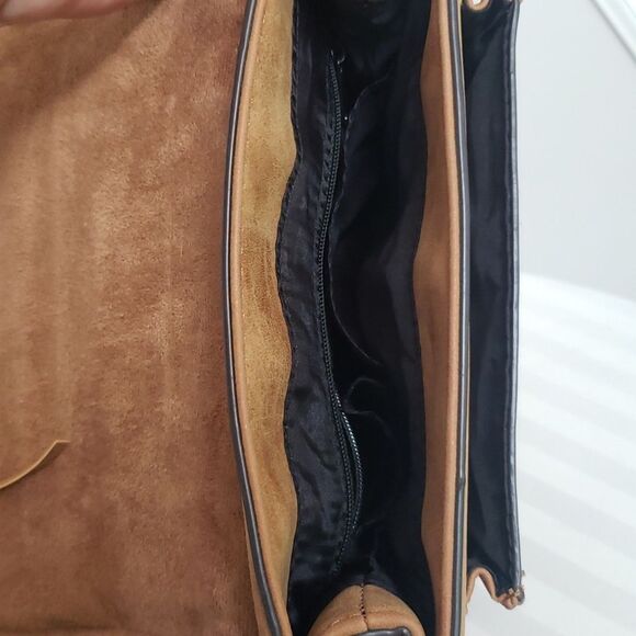 Franco Sarto Purse Tan Suede Tassel Crossbody Bag Structured Saddlebag Purse - Picture 5 of 7